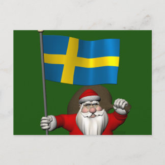 Santa Claus With Flag Of Sweden Holiday Postcard
