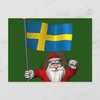 Santa Claus With Flag Of Sweden Holiday Postcard by santa_world_flags at Zazzle