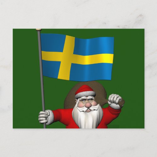 Santa Claus With Flag Of Sweden Holiday Postcard