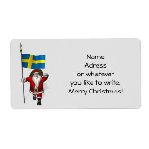 Santa Claus With Flag Of Sweden Label