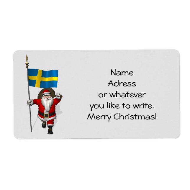 Santa Claus With Flag Of Sweden Label (Front)