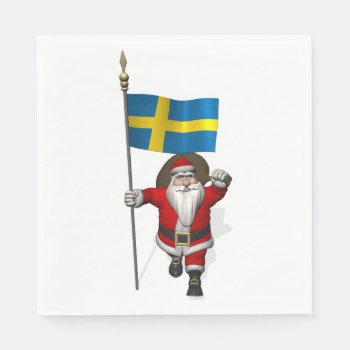 Santa Claus With Flag Of Sweden Napkins by santa_world_flags at Zazzle