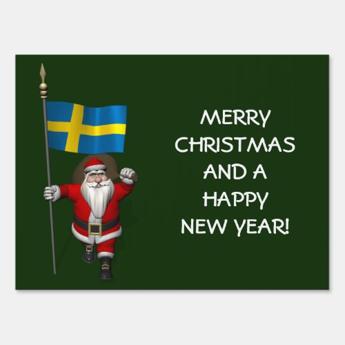 Santa Claus With Flag Of Sweden Sign