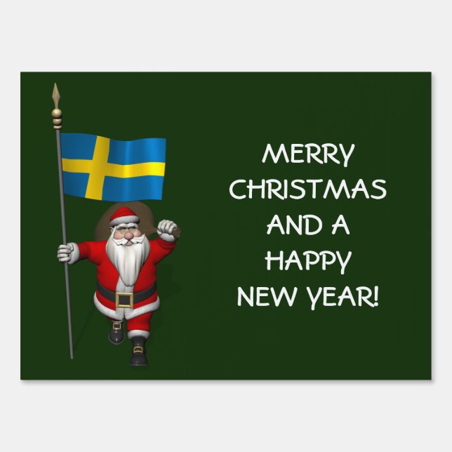 Santa Claus With Flag Of Sweden Sign (Front)