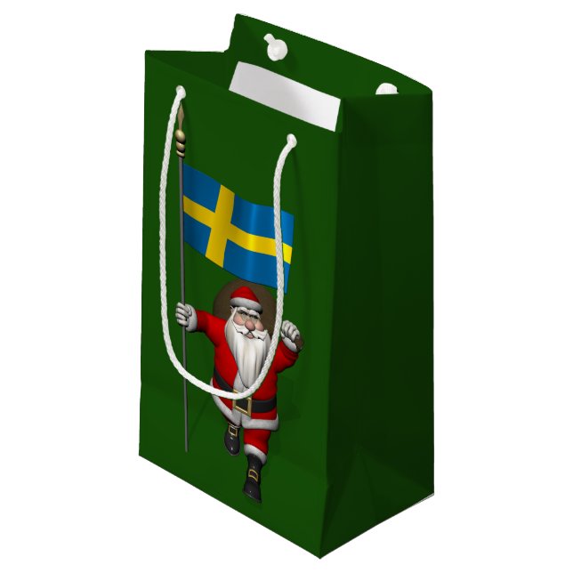 Santa Claus With Flag Of Sweden Small Gift Bag (Front Angled)