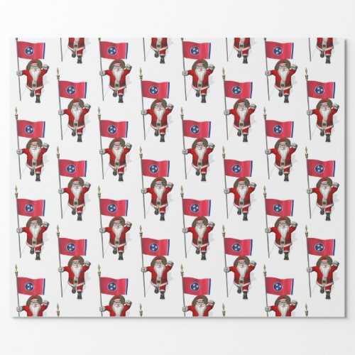 Santa Claus With Flag Of Tennessee Wrapping Paper