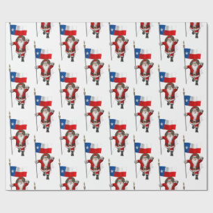 Santa Claus With Flag Of Texas Wrapping Paper