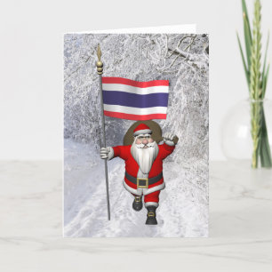 Santa Claus With Flag Of Thailand Holiday Card