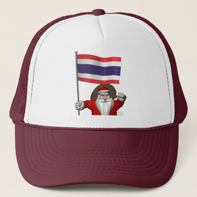 Santa Claus With Flag Of Thailand Trucker Hat (Front)