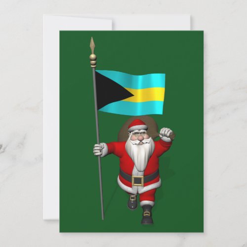 Santa Claus With Flag Of The Bahamas Holiday Card