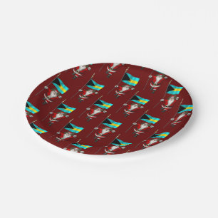 Santa Claus With Flag Of The Bahamas Paper Plates