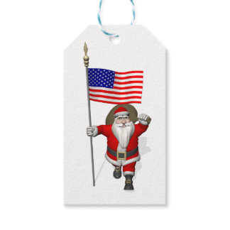 Santa Claus With Flag Of The USA Gift Tags