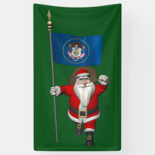 Santa Claus With Flag Of Utah Banner