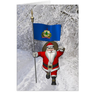 Santa Claus With Flag Of Vermont Cards