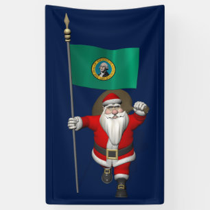Santa Claus With Flag Of Washington Banner