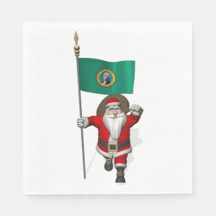 Santa Claus With Flag Of Washington Napkins