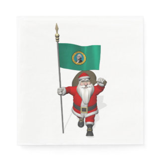 Santa Claus With Flag Of  Washington Napkins