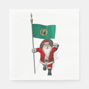 Santa Claus With Flag Of  Washington Napkins by santa_claus_usa at Zazzle