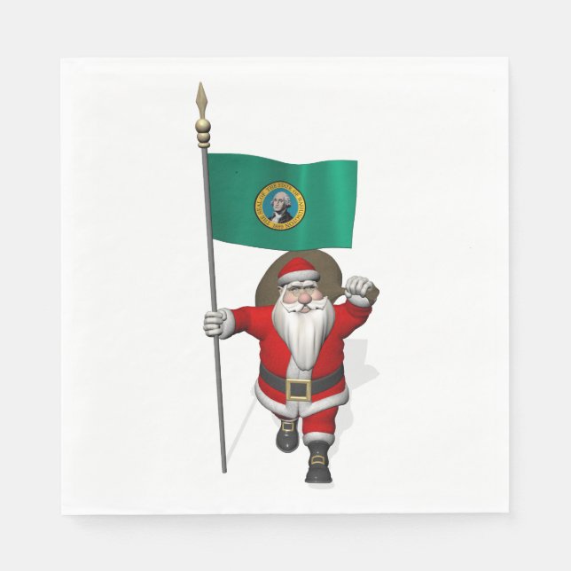 Santa Claus With Flag Of  Washington Napkins (Front)