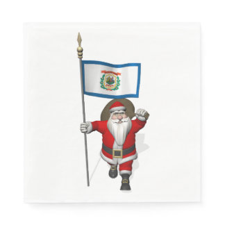Santa Claus With Flag Of West Virginia Paper Napkins