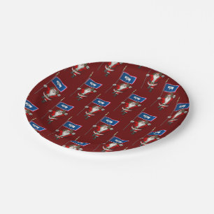 Santa Claus With Flag Of Wyoming Paper Plates