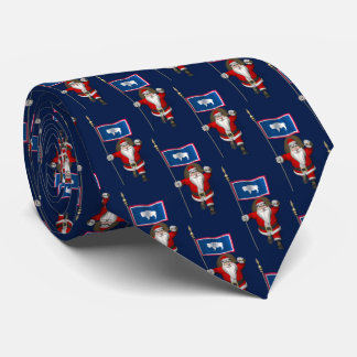 Santa Claus With Flag Of Wyoming Tie