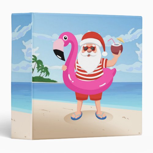 Santa Claus with flamingo inflatable ring 3 Ring Binder