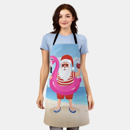 Santa Claus with flamingo inflatable ring Apron