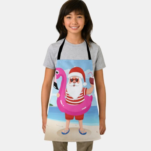 Santa Claus with flamingo inflatable ring Apron