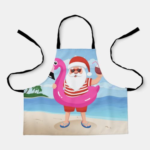 Santa Claus with flamingo inflatable ring Apron