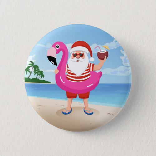 Santa Claus with flamingo inflatable ring Button
