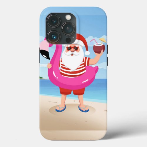 Santa Claus with flamingo inflatable ring iPhone 13 Pro Case