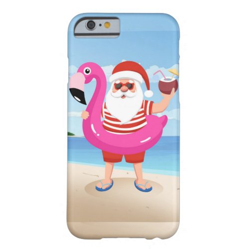 Santa Claus with flamingo inflatable ring Barely There iPhone 6 Case