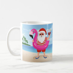 Santa Claus with flamingo inflatable ring Coffee Mug