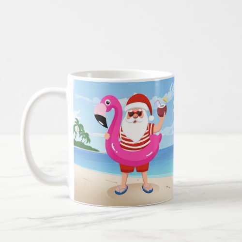 Santa Claus with flamingo inflatable ring Coffee Mug