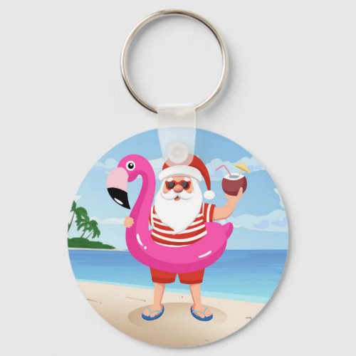 Santa Claus with flamingo inflatable ring Keychain