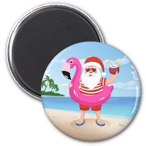 Santa Claus with flamingo inflatable ring Magnet