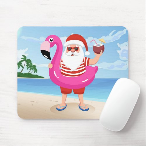 Santa Claus with flamingo inflatable ring Mouse Pad