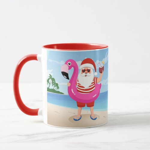 Santa Claus with flamingo inflatable ring Mug