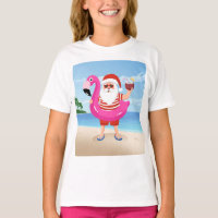 Santa Claus with flamingo inflatable ring