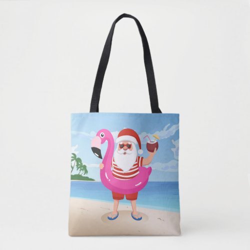 Santa Claus with flamingo inflatable ring Tote Bag