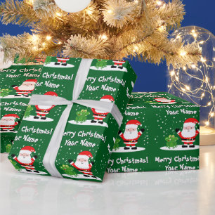 Santa Claus with frog cartoon fun kid's Christmas Wrapping Paper