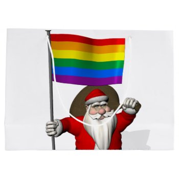 Santa Claus With Gay Pride Rainbow Flag Large Gift Bag by santa_claus_usa at Zazzle