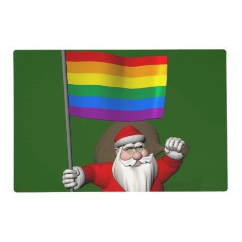 Santa Claus With Gay Pride Rainbow Flag Placemat