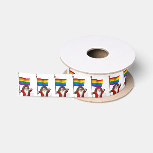 Santa Claus With Gay Pride Rainbow Flag Satin Ribbon
