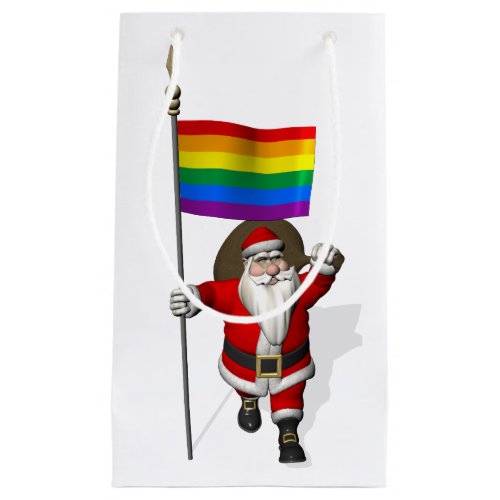 Santa Claus With Gay Pride Rainbow Flag Small Gift Bag