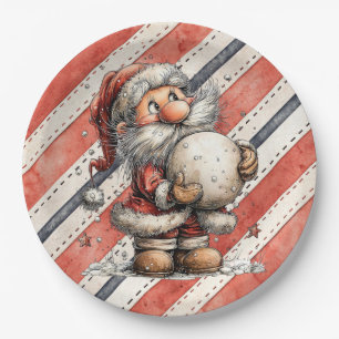 Santa Claus With Giant Snowball  Paper Plates