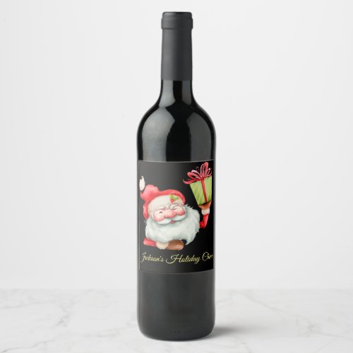 Santa Claus with Gift Custom Christmas Wine Label