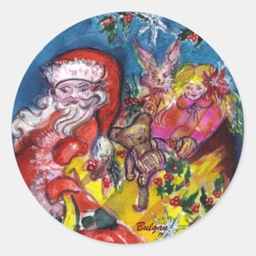 SANTA CLAUS WITH GIFTS CLASSIC ROUND STICKER