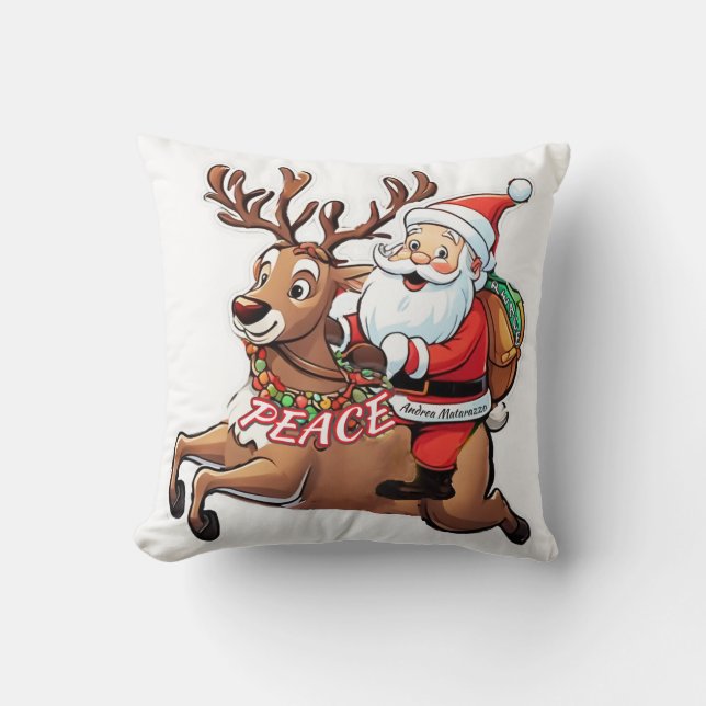 Santa Claus with Gifts of Peace Throw Pillow (Front)